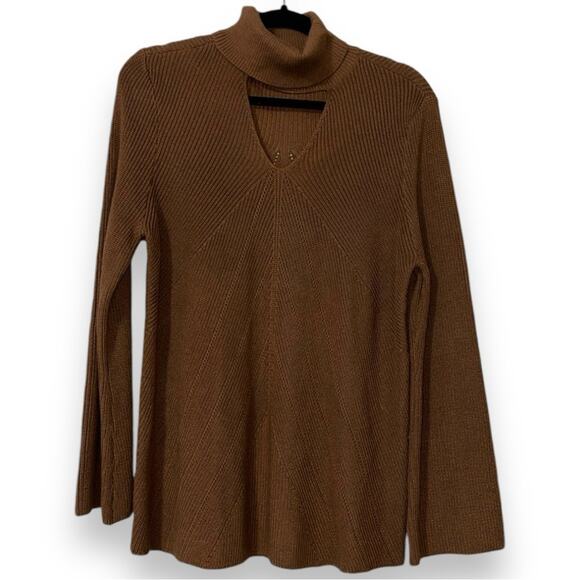 Chico’s womens sz 2 (12) cutout turtleneck sweater long sleeve brandy brown NWT - Picture 14 of 14